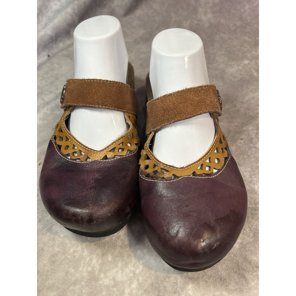 L'Artiste by Spring Step Mary Jane Clogs Leather EU 40 Purple Cork Comfort